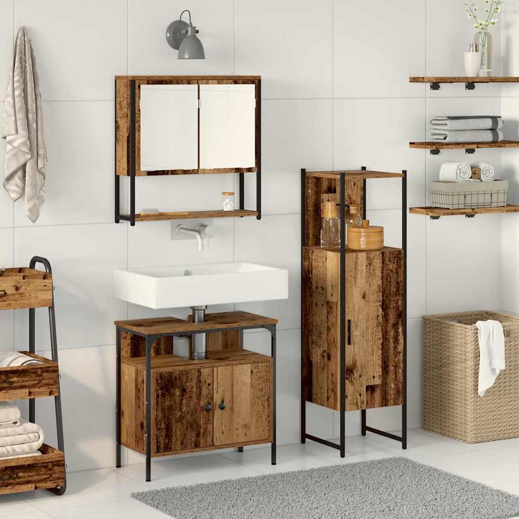 Badezimmermöbel-Set mit Regal mit Tür 3 pcs Braun Holzwerkstoff