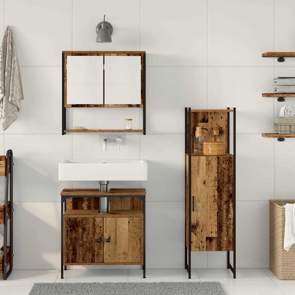 Badezimmermöbel-Set mit Regal mit Tür 3 pcs Braun Holzwerkstoff