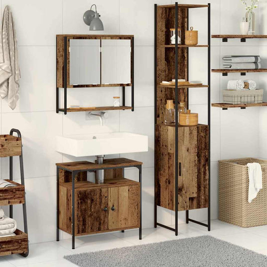 Badezimmermöbel Set mit Regal 3 pcs Altholz 33 x 33 x 185.5 cm