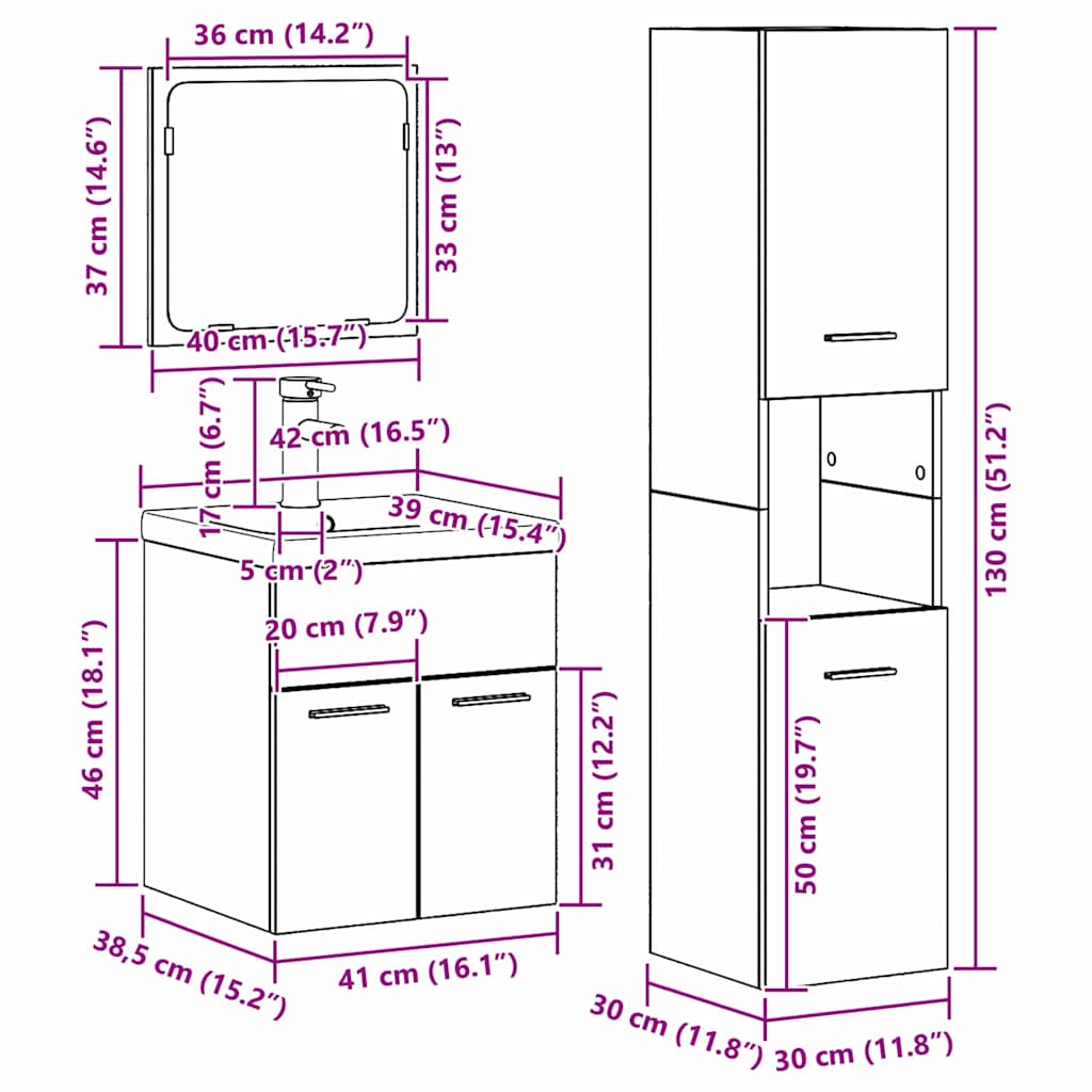 Badezimmermöbel-Set 4 stk. Altholz 41 x 38,5 x 46 cm