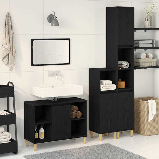 Badezimmermöbel-Set 3 stk. Schwarz 80 x 33 x 60 cm