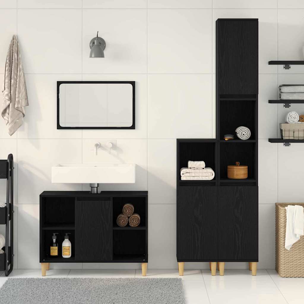 Badezimmermöbel-Set 3 stk. Schwarz 80 x 33 x 60 cm