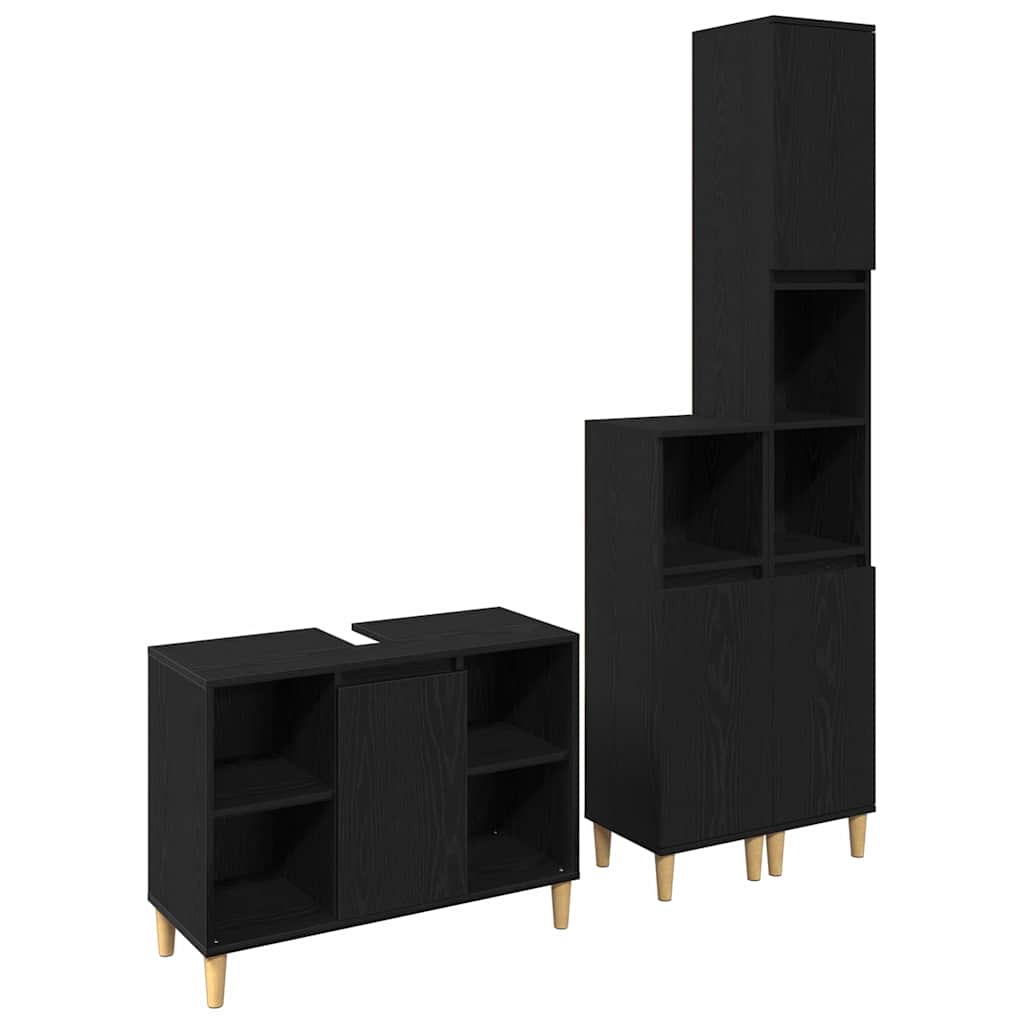 Badezimmermöbel-Set 3 stk. Schwarz 80 x 33 x 60 cm