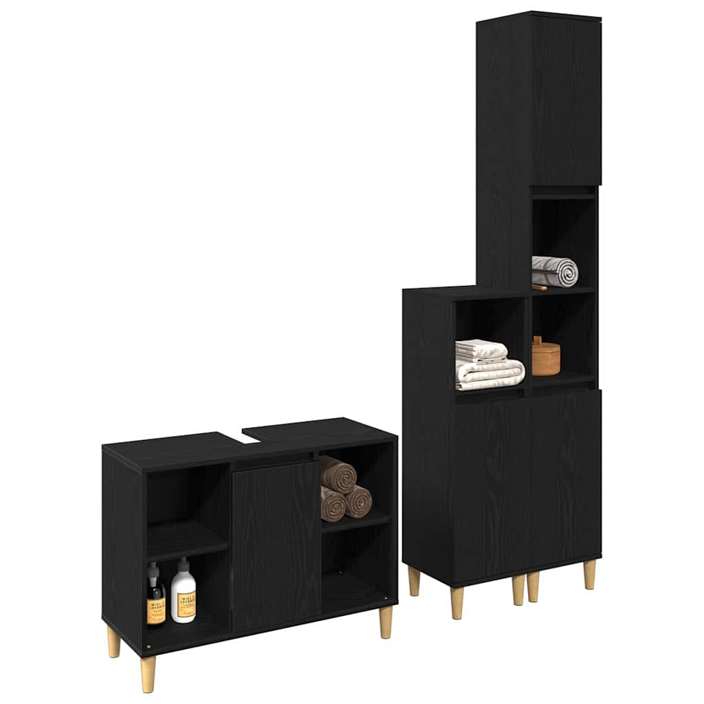 Badezimmermöbel-Set 3 stk. Schwarz 80 x 33 x 60 cm