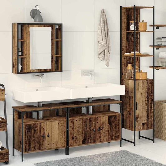 Badezimmerschrankset mit Regal 4 pcs Altholz 33 x 33 x 185.5 cm