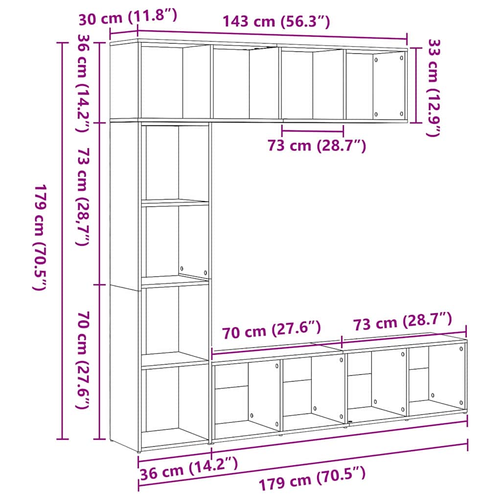 Bücherregal 12 Ebenen 3 stk. 36 x 30 x 143 cm Holzwerkstoff