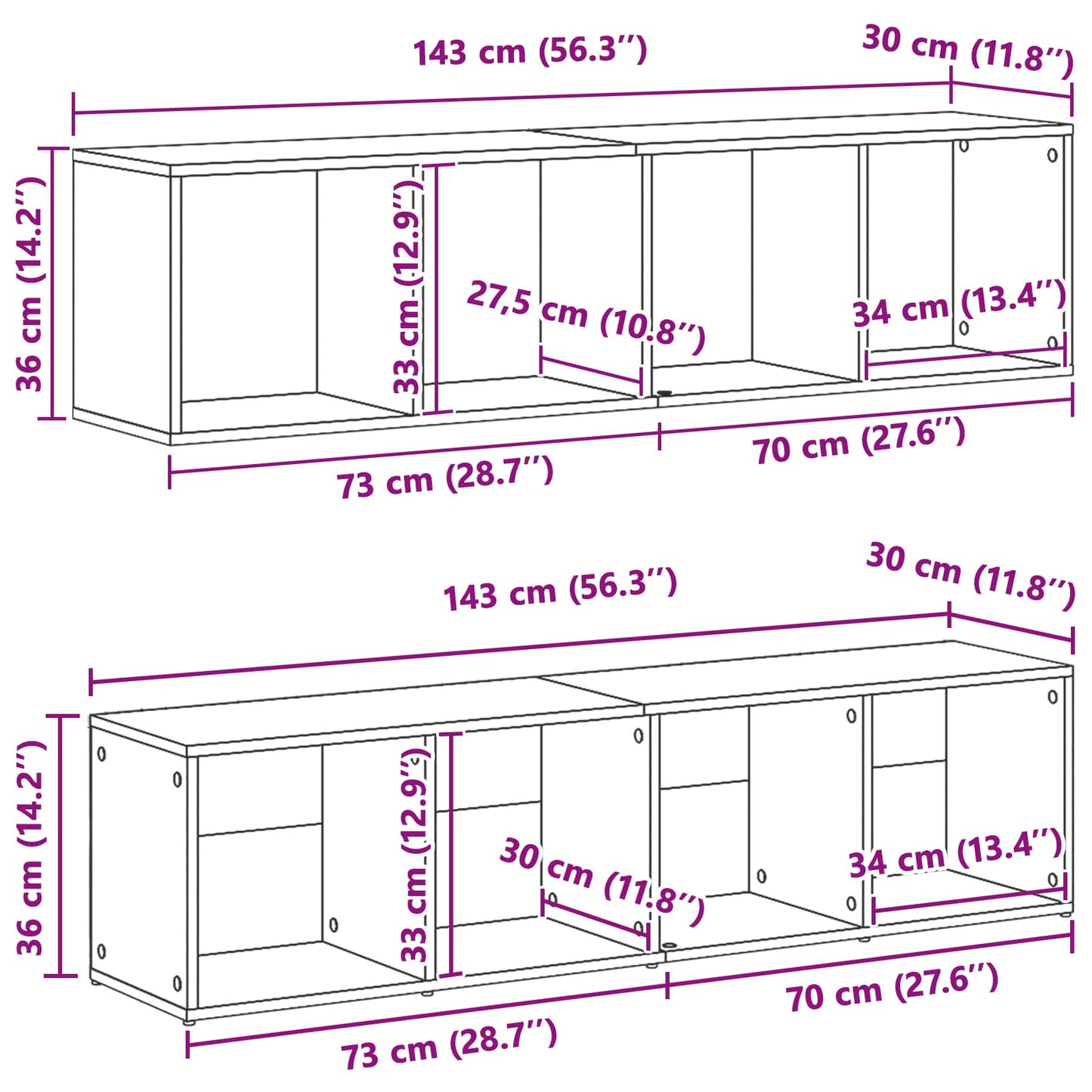 Bücherregal 12 Ebenen 3 stk. 36 x 30 x 143 cm Holzwerkstoff