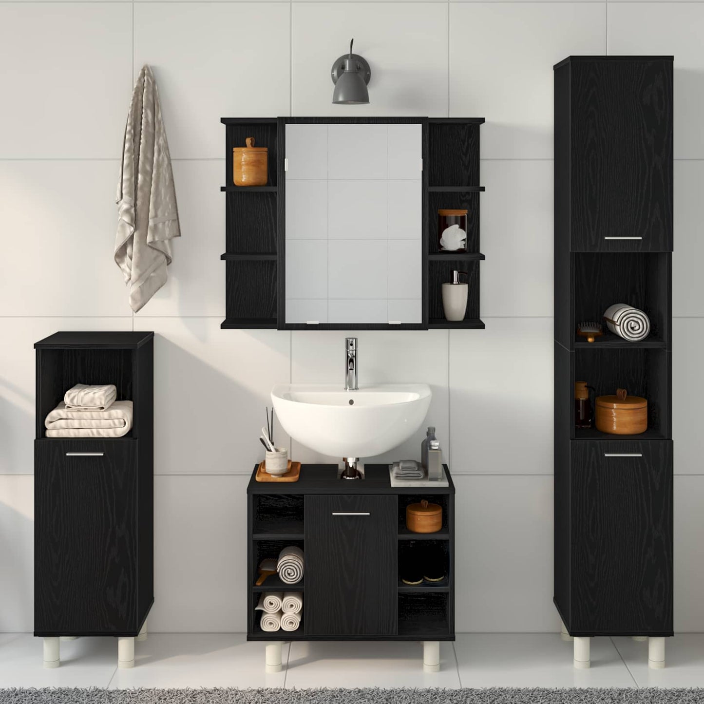 Badezimmermöbel-Set 4 stk. Schwarz 30 x 30 x 179,5 cm