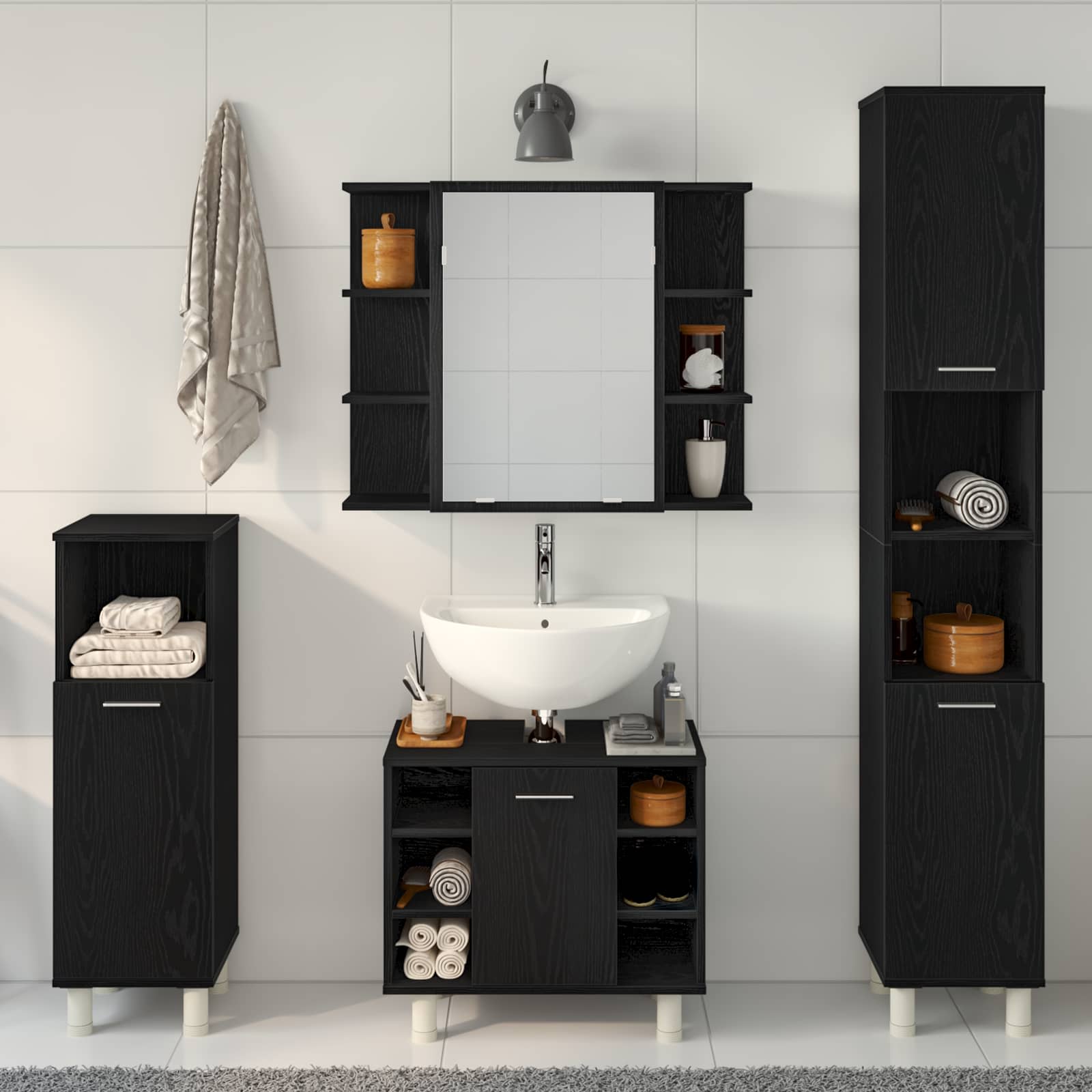 Badezimmermöbel-Set 4 stk. Schwarz 30 x 30 x 179,5 cm