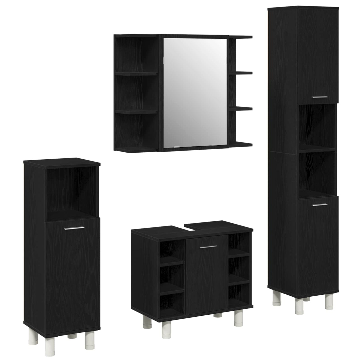 Badezimmermöbel-Set 4 stk. Schwarz 30 x 30 x 179,5 cm