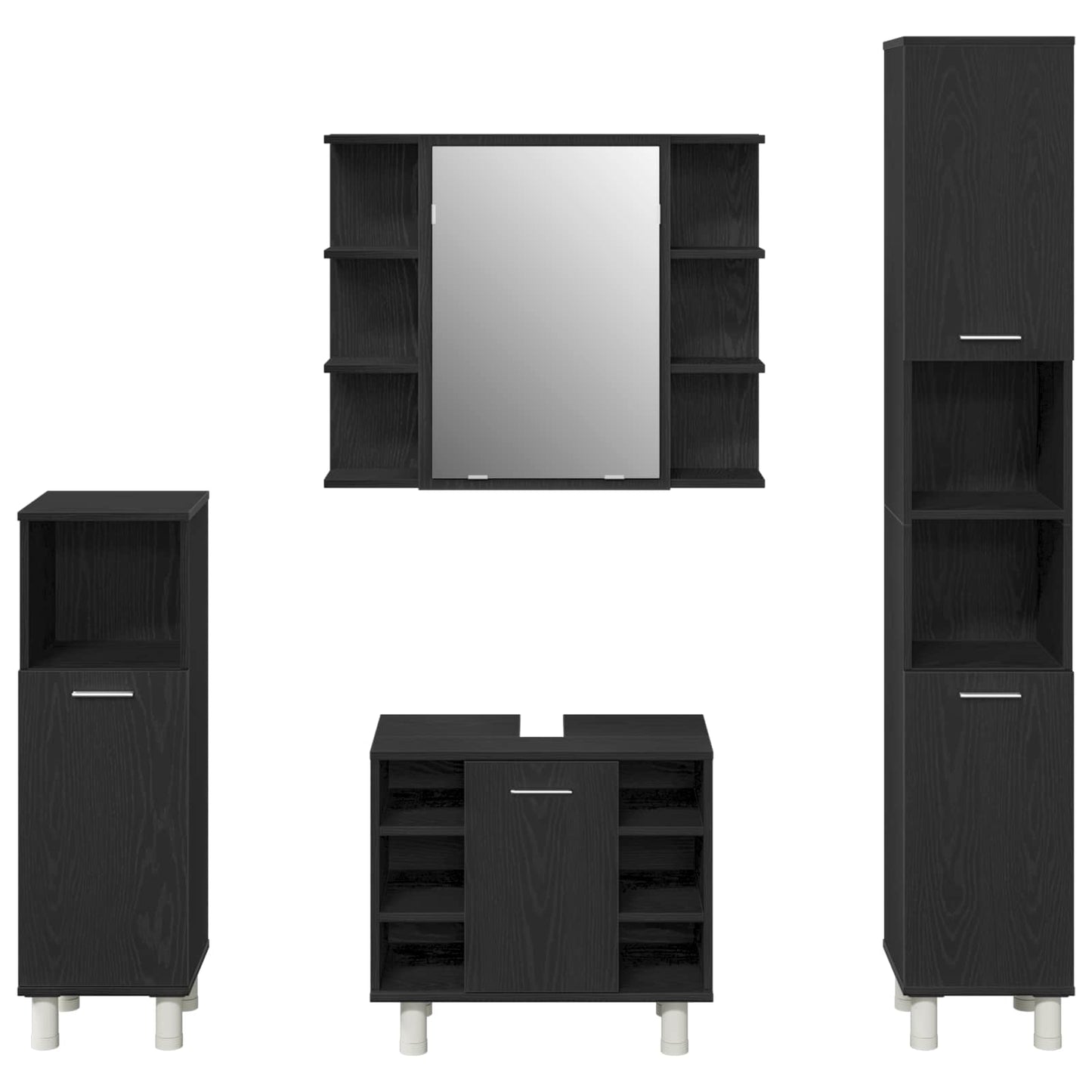 Badezimmermöbel-Set mit Regal 4 pcs Schwarz 30 x 30 x 179,5 cm