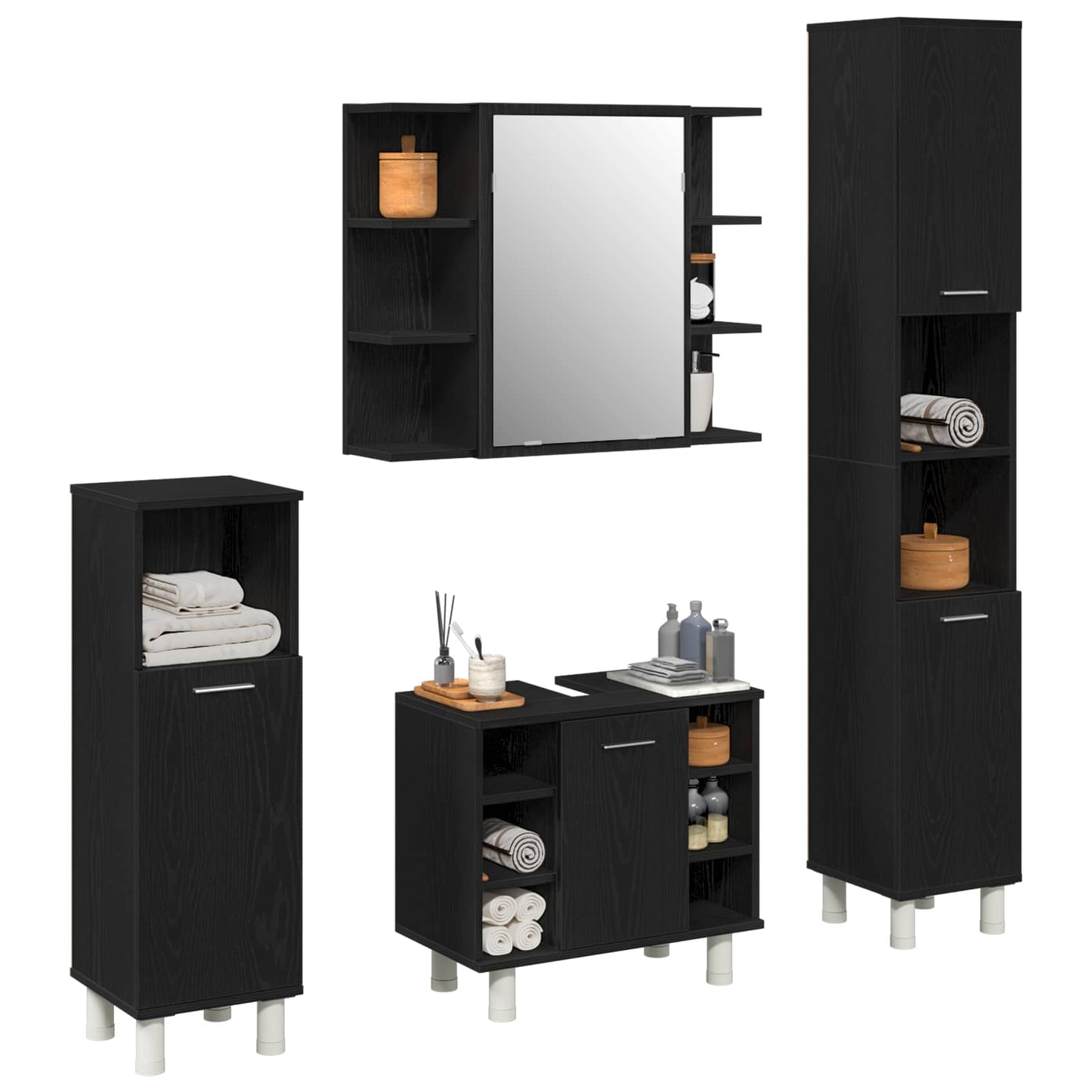 Badezimmermöbel-Set mit Regal 4 pcs Schwarz 30 x 30 x 179,5 cm
