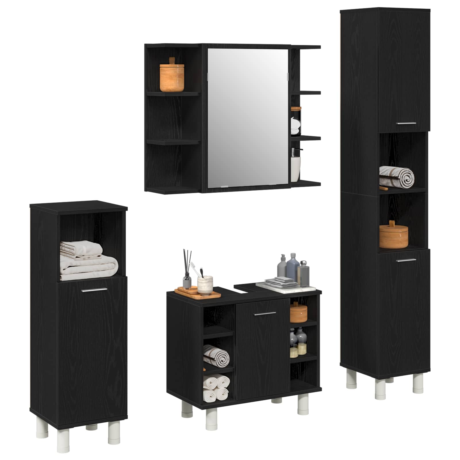 Badezimmermöbel-Set 4 stk. Schwarz 30 x 30 x 179,5 cm