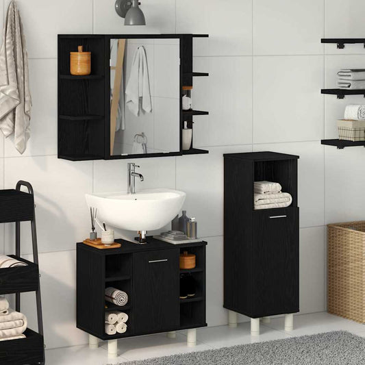 Badezimmermöbel Set mit Regal 3 pcs Schwarz 30 x 30 x 99,5 cm