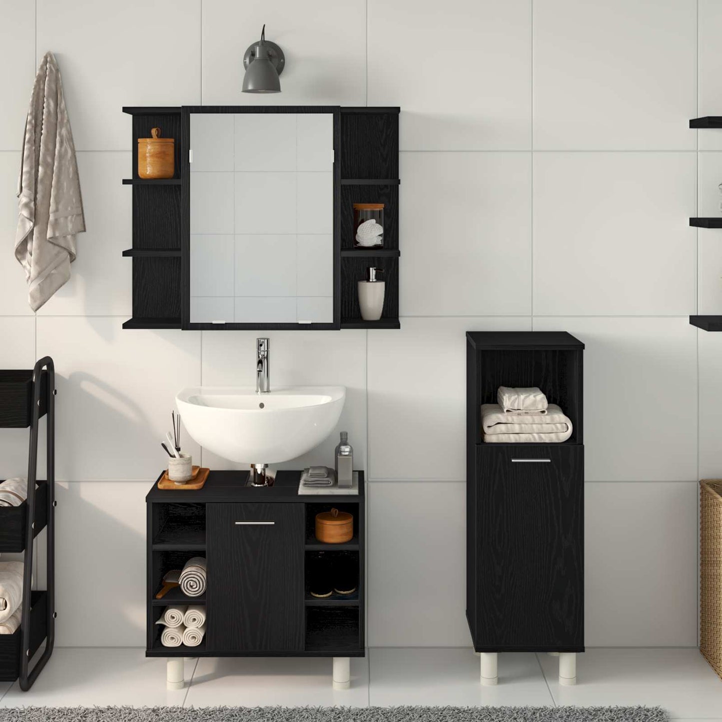 Badezimmermöbel-Set mit Regal 3 pcs Schwarz 30 x 30 x 99,5 cm