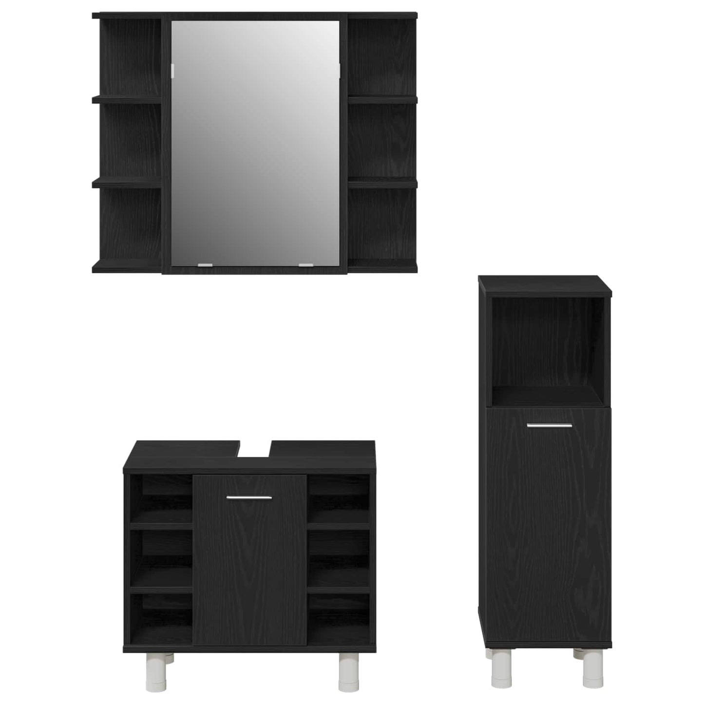 Badezimmermöbel-Set mit Regal 3 pcs Schwarz 30 x 30 x 99,5 cm
