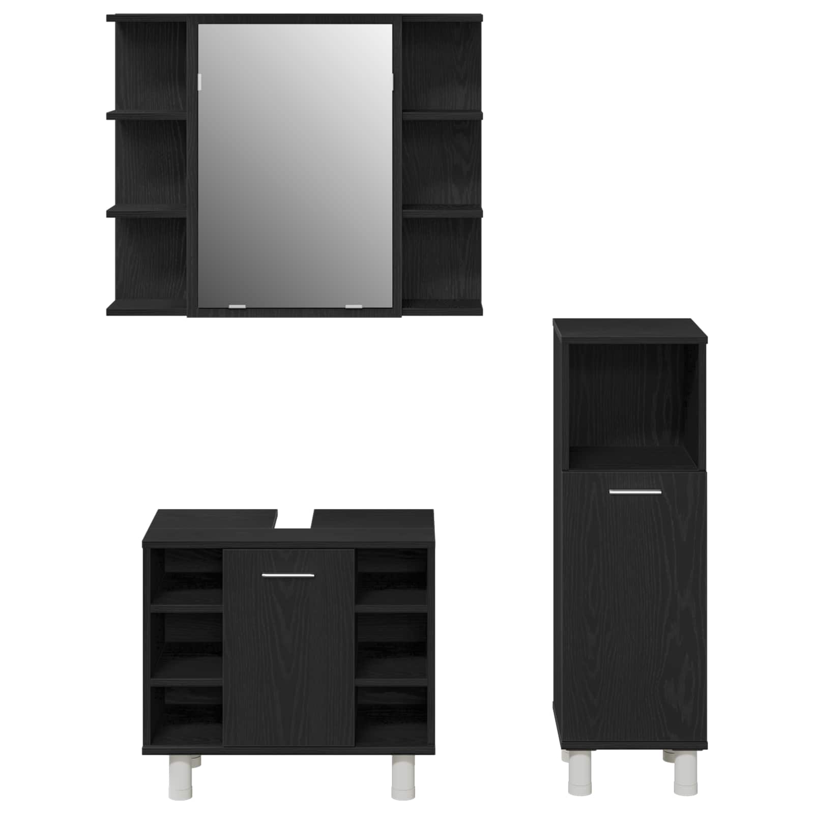 Badezimmermöbel-Set 3 stk. Schwarz 30 x 30 x 99,5 cm