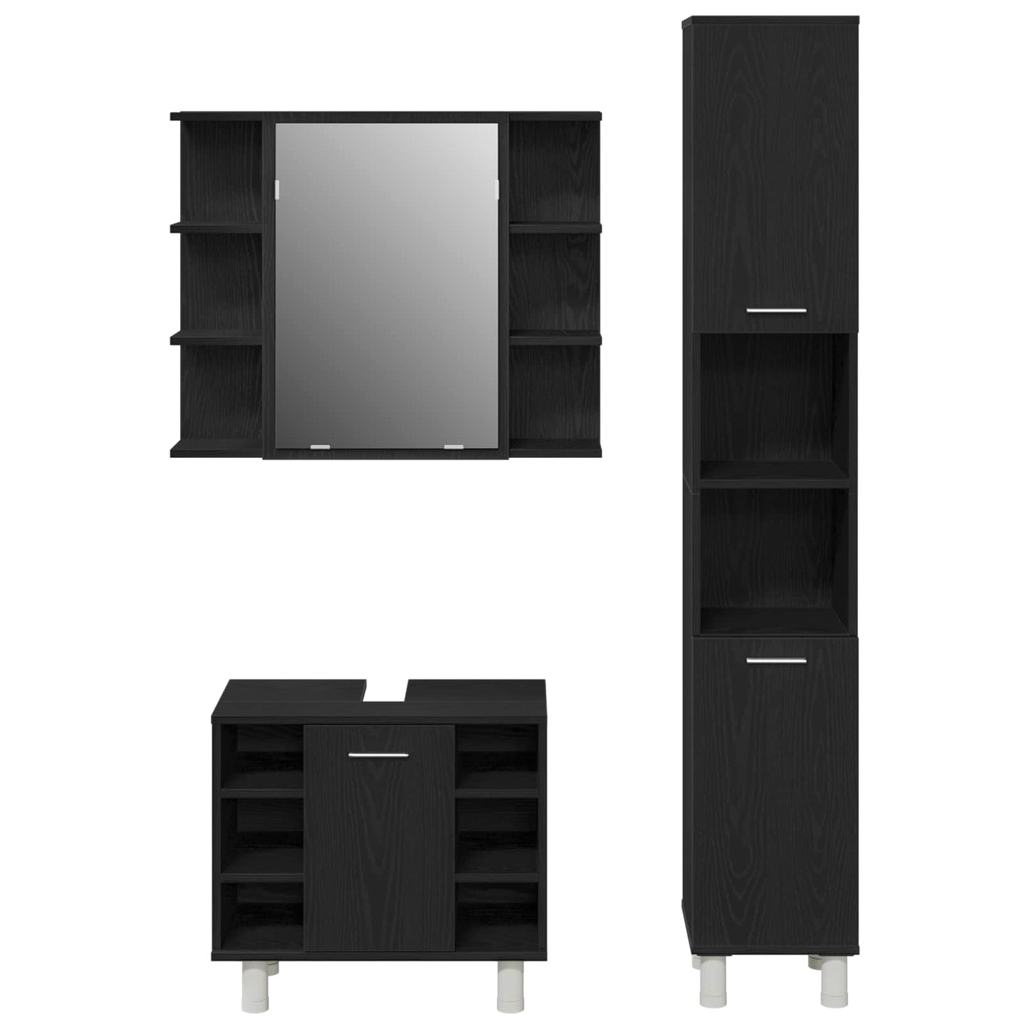 Badezimmermöbel-Set 3 stk. Schwarz 30 x 30 x 179,5 cm