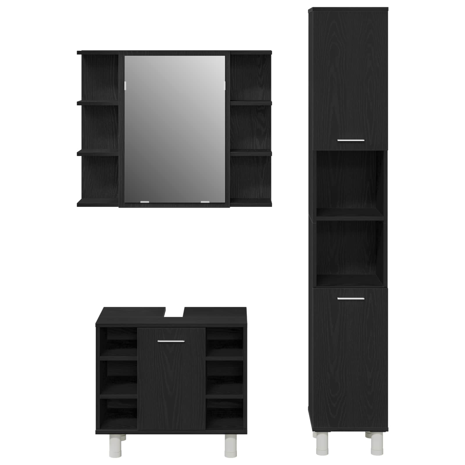 Badezimmermöbel-Set 3 stk. Schwarz 30 x 30 x 179,5 cm