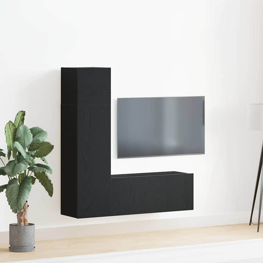 TV-Möbel-Set 3 pcs Schwarz Eichen-Optik 130,5 x 30 x 140 cm
