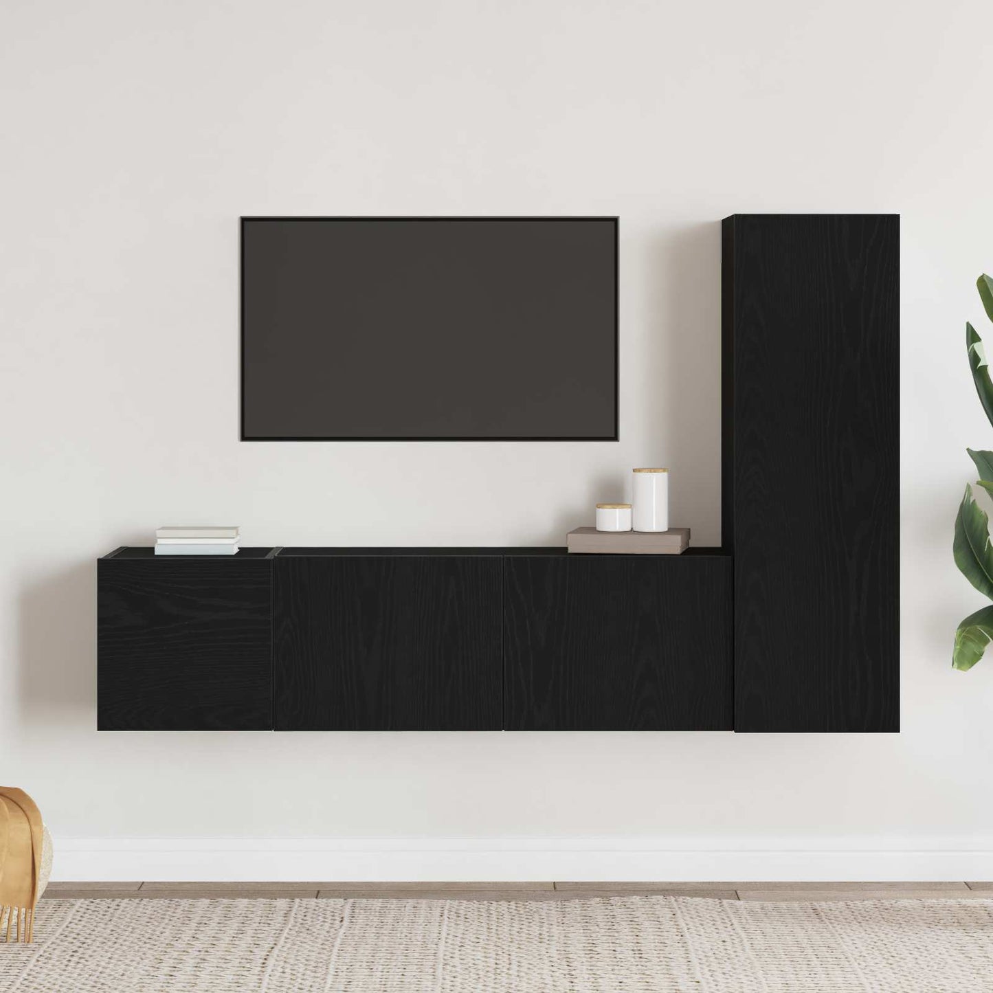 TV-Schrankset 3 pcs Schwarz Eichen-Optik 130,5 x 30 x 140 cm