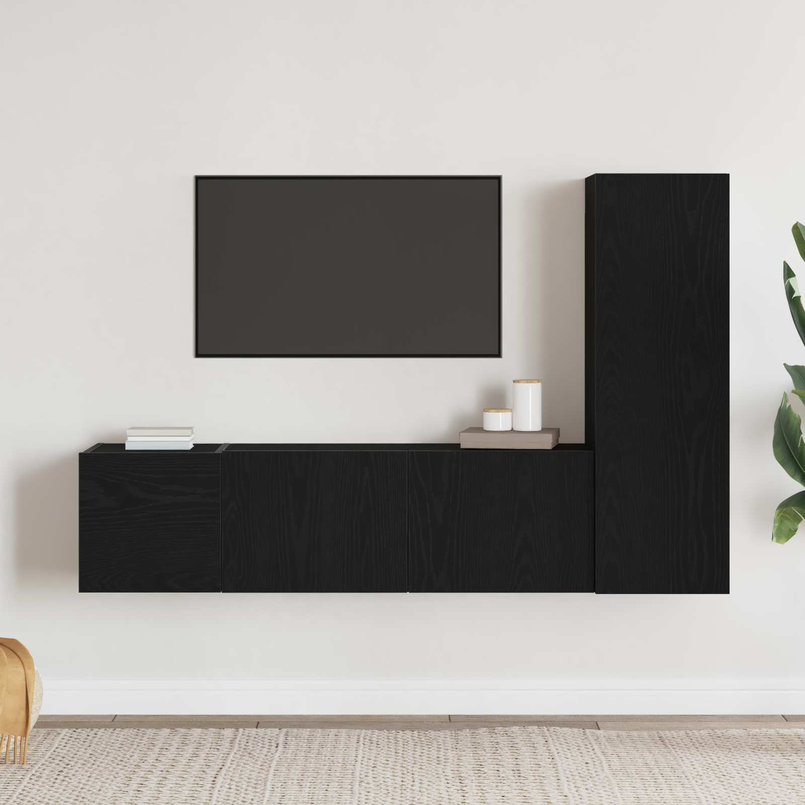 TV-Schrankset 3 pcs Schwarz Eichen-Optik 130,5 x 30 x 140 cm