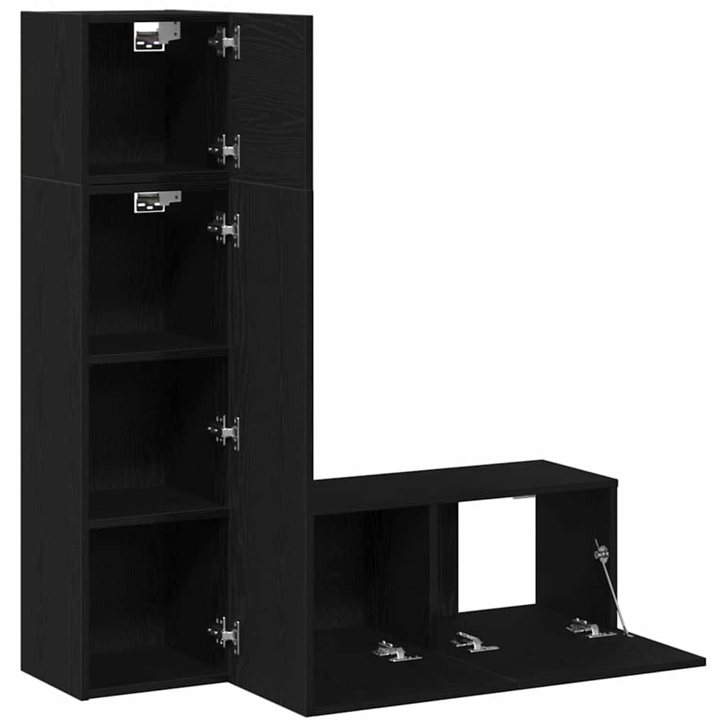 TV-Möbel-Set 3 pcs Schwarz Eichen-Optik 130,5 x 30 x 140 cm