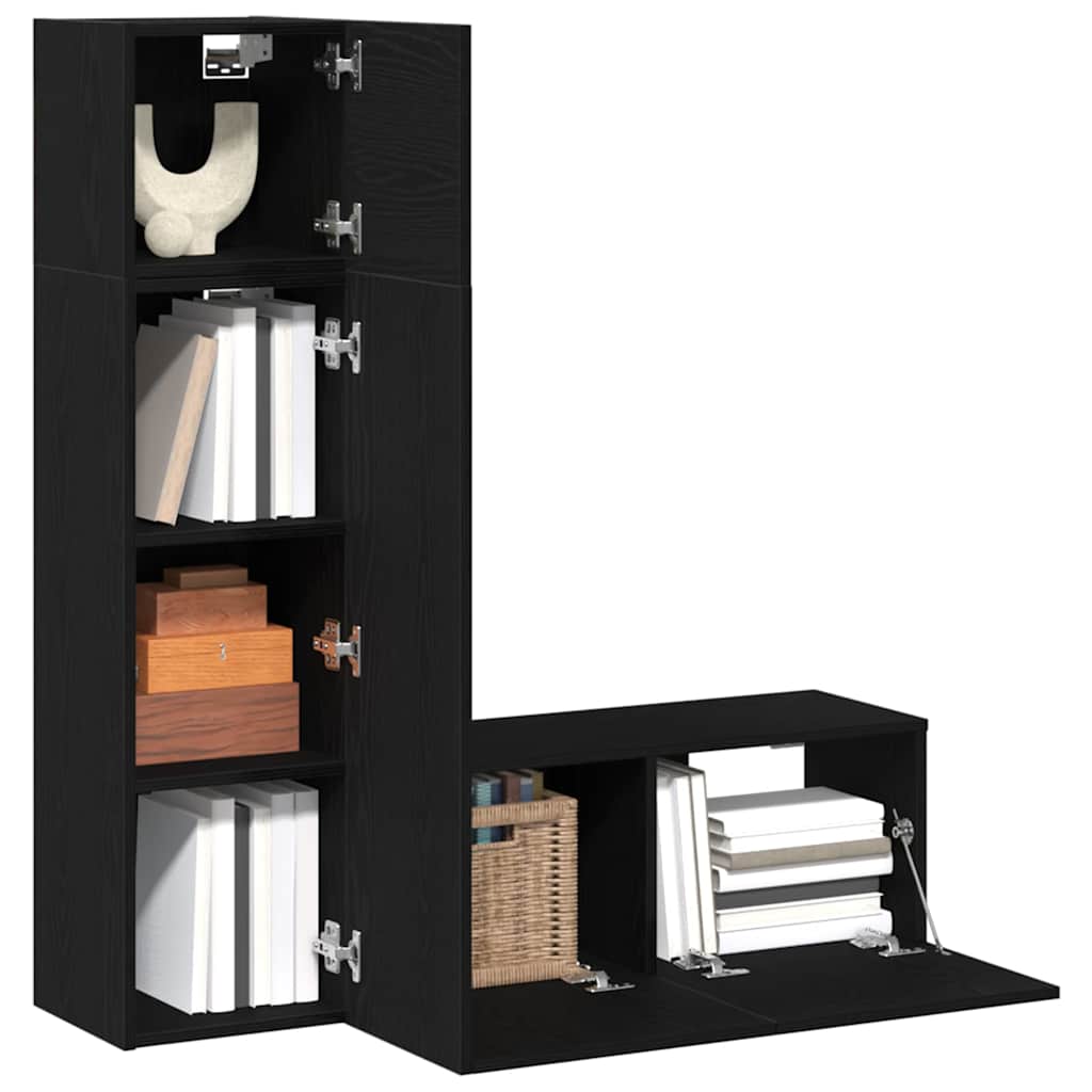 TV-Möbel-Set 3 pcs Schwarz Eichen-Optik 130,5 x 30 x 140 cm