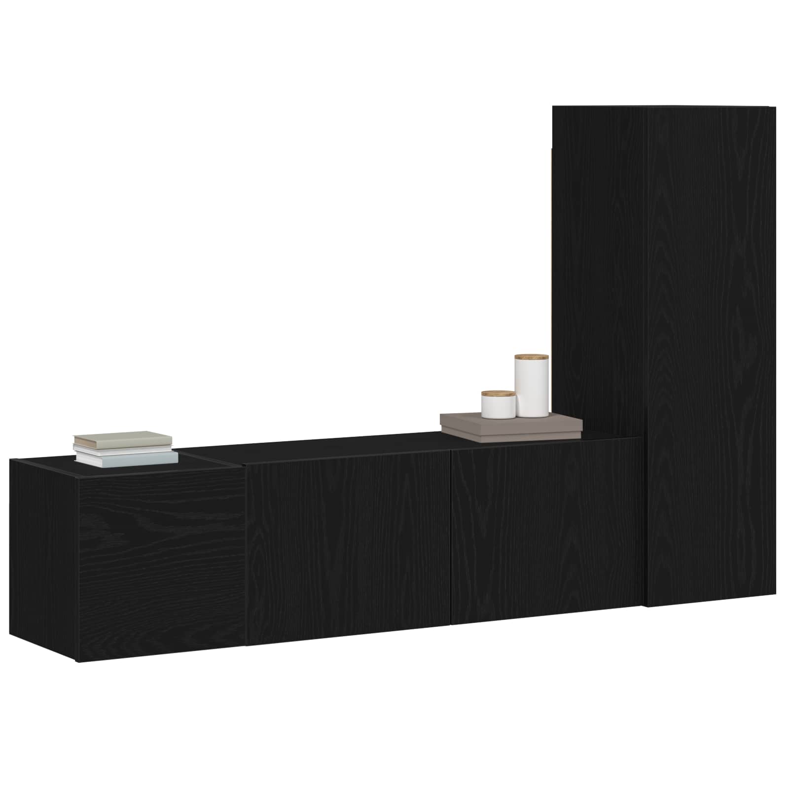 TV-Schrankset 3 pcs Schwarz Eichen-Optik 130,5 x 30 x 140 cm