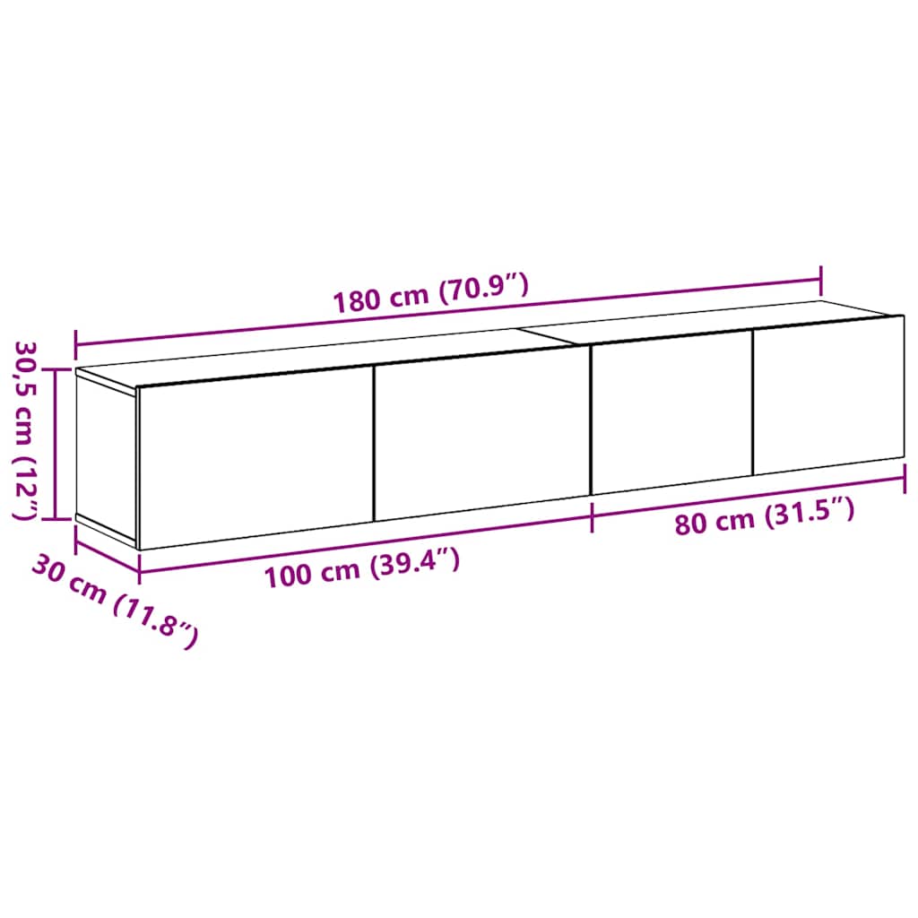 TV-Möbel-Set 2 pcs Schwarz Eichen-Optik 100 x 30 x 30 cm