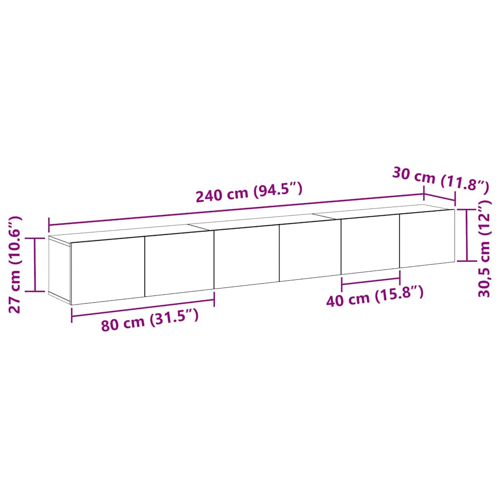 TV-Möbel-Set 3 pcs Schwarz Eichen-Optik 80 x 30 x 30 cm