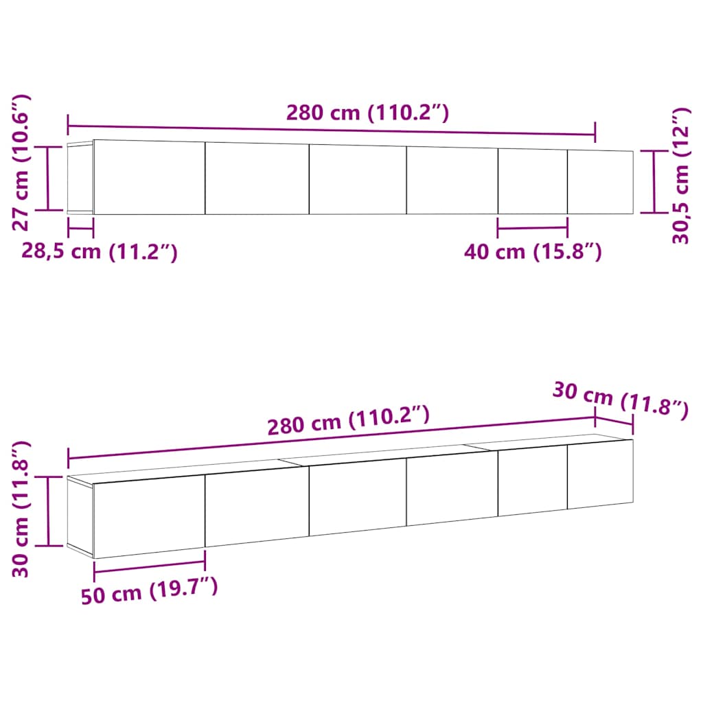 TV-Möbel-Set 6 pcs Schwarz Eichen-Optik 100 x 30 x 30 cm