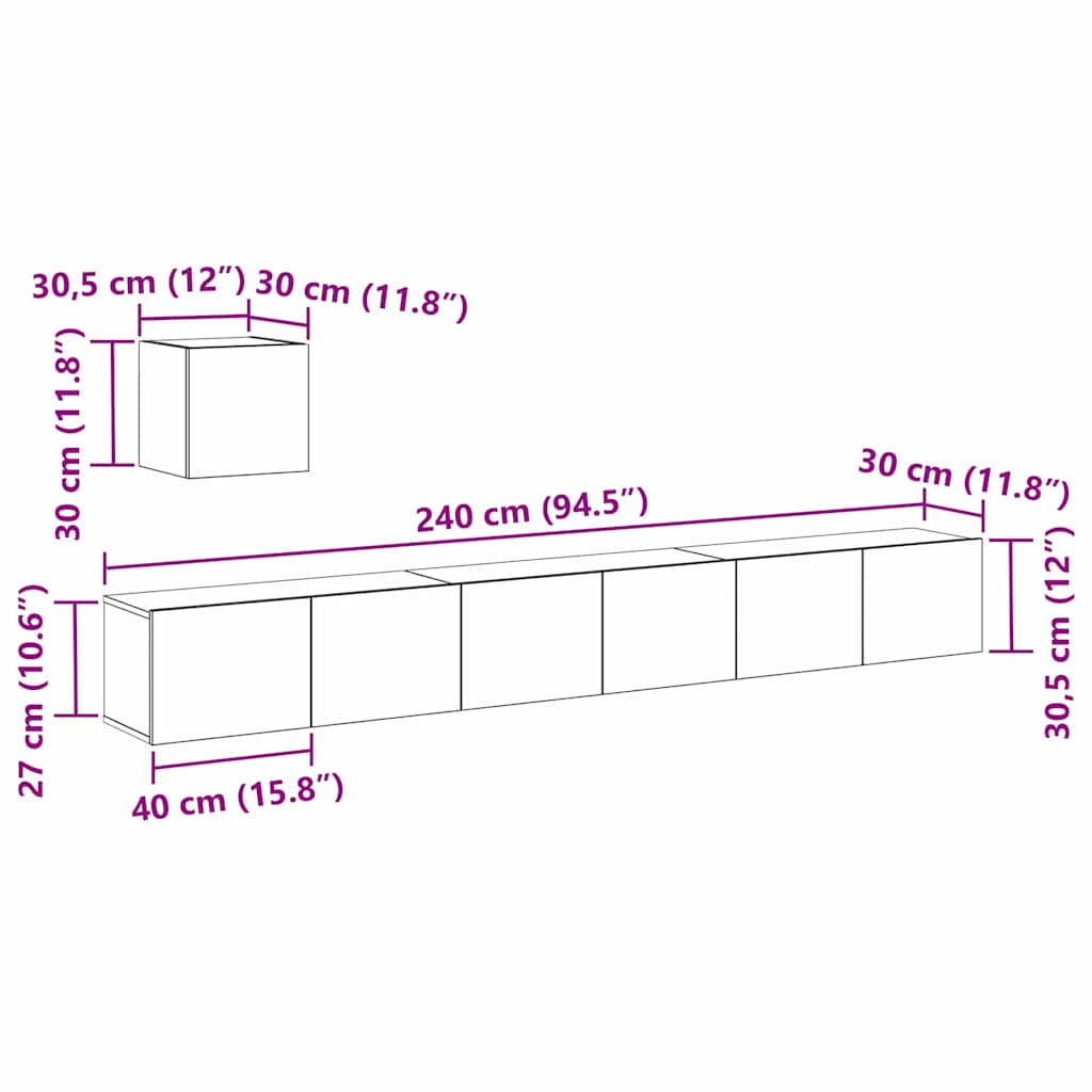 TV-Schrankset Wandmontiert Schwarz Eichen-Optik Holzwerkstoff