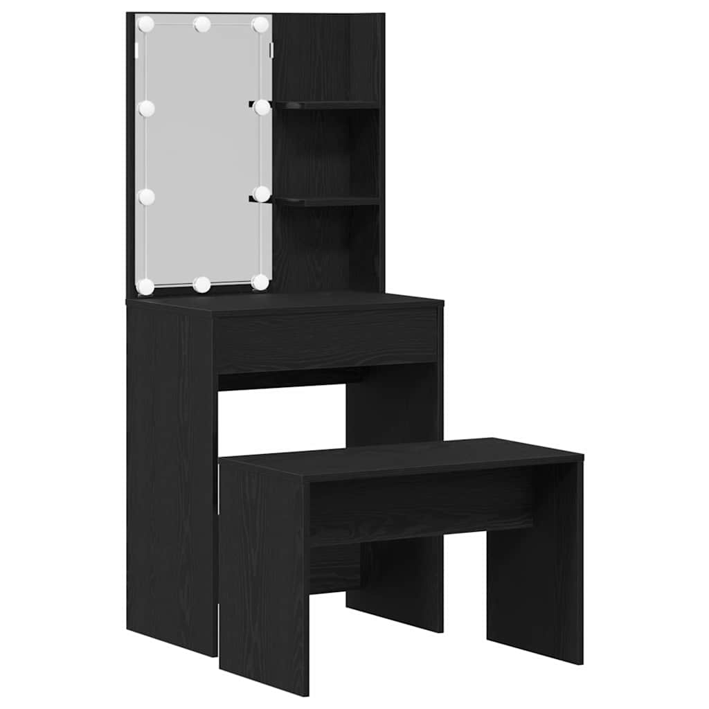 LED Schminktisch Set 2 pcs Schwarz Eichen-Optik Holzwerkstoff