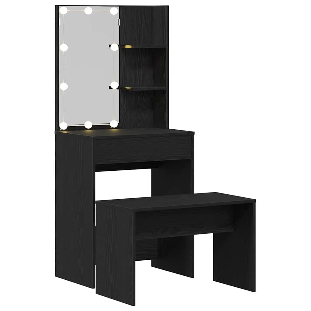 LED Schminktisch Set 2 pcs Schwarz Eichen-Optik Holzwerkstoff