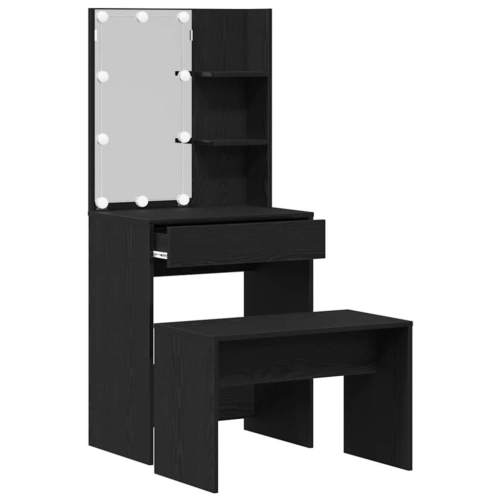 LED Schminktisch Set 2 pcs Schwarz Eichen-Optik Holzwerkstoff