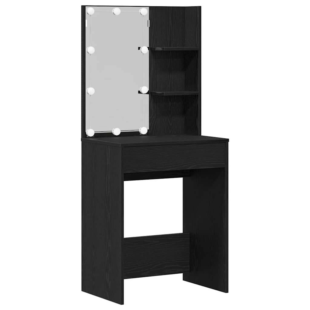 LED Schminktisch Set 2 pcs Schwarz Eichen-Optik Holzwerkstoff