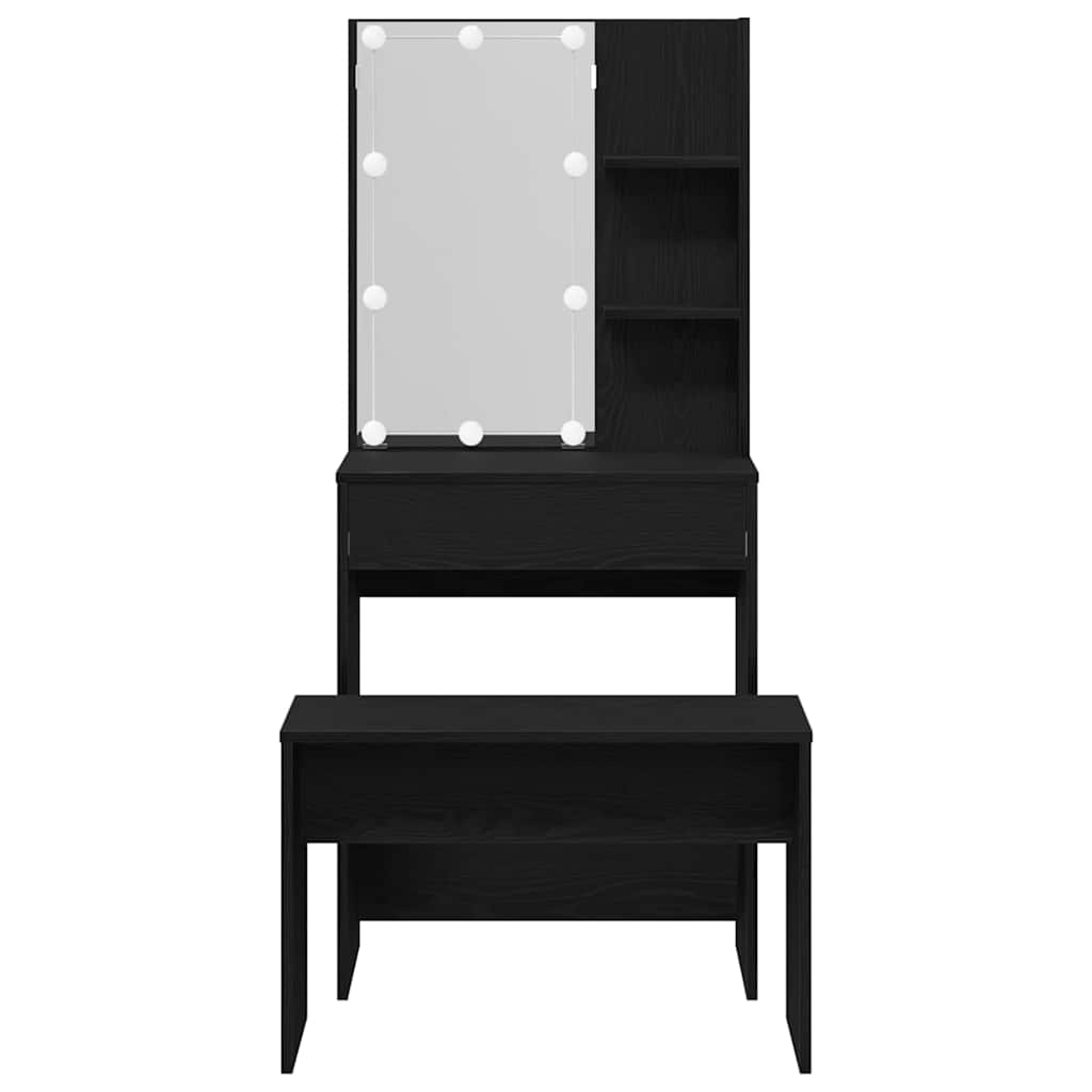 LED Schminktisch Set 2 pcs Schwarz Eichen-Optik Holzwerkstoff