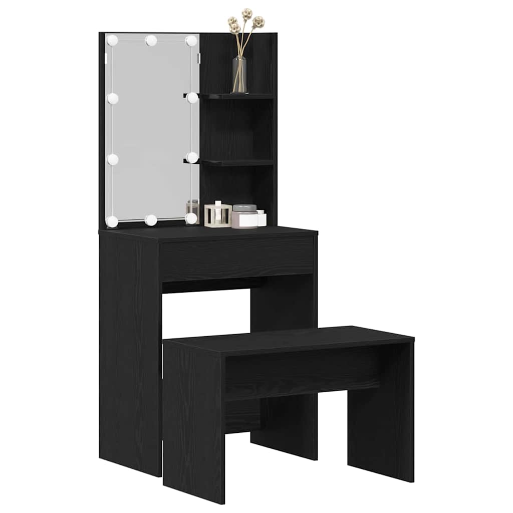 LED Schminktisch Set 2 pcs Schwarz Eichen-Optik Holzwerkstoff