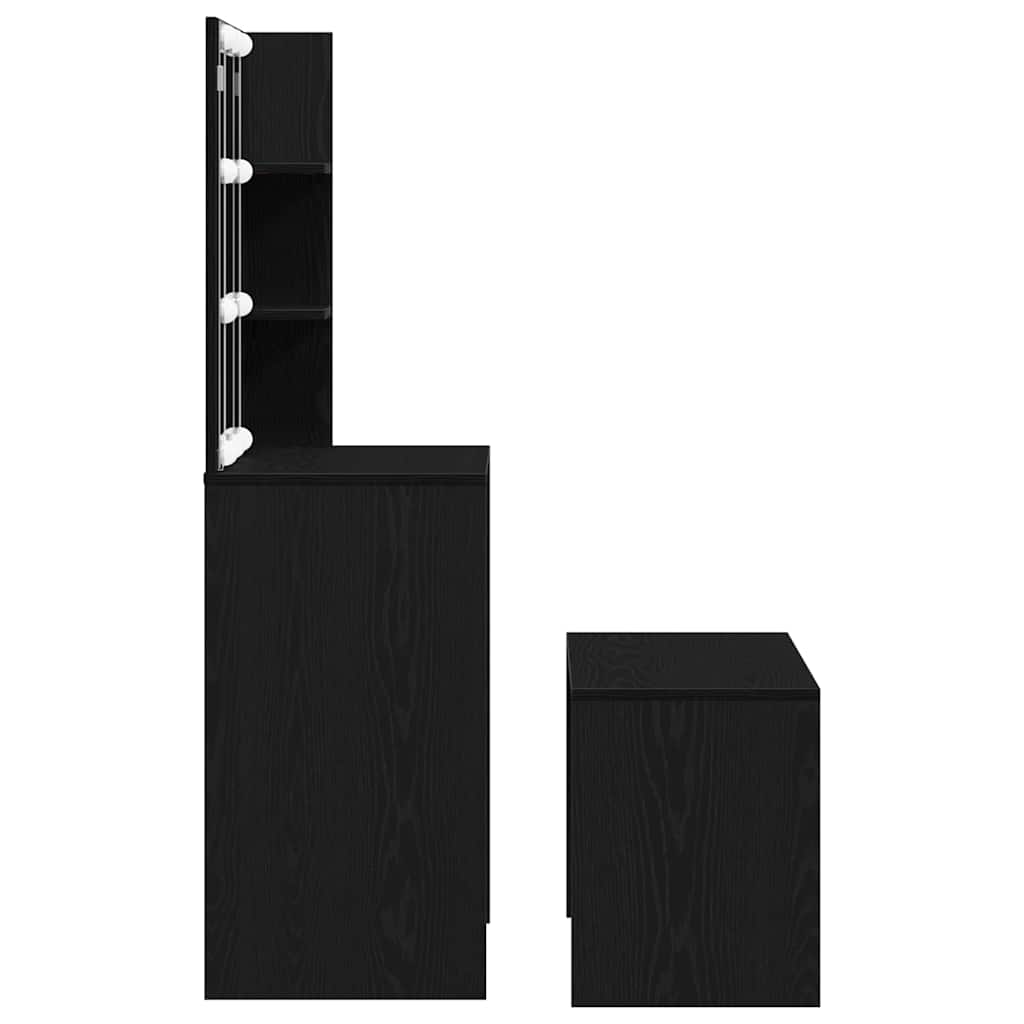 LED Schminktisch Set 2 pcs Schwarz Eichen-Optik Holzwerkstoff