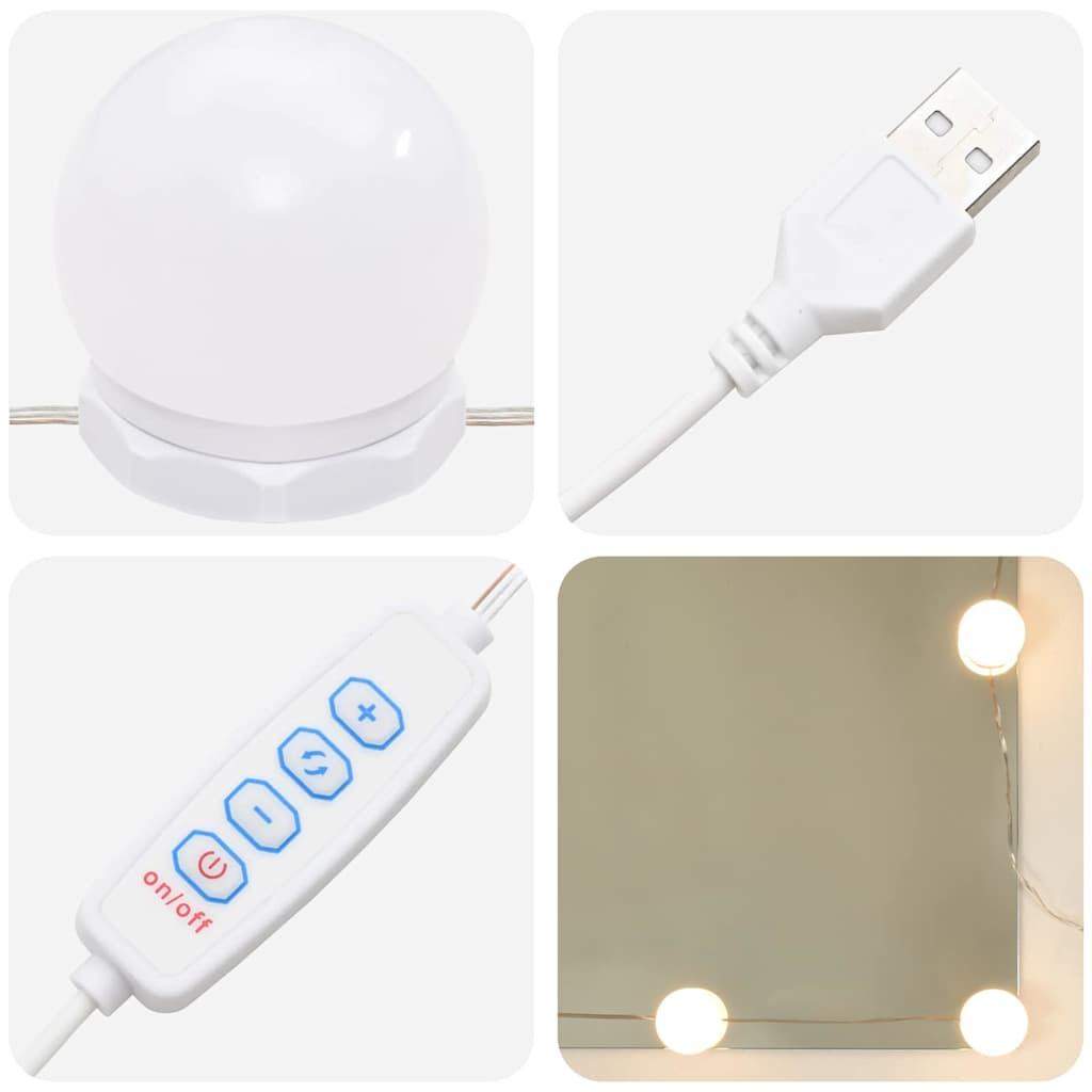 LED Schminktisch Set 2 stk. Schwarz Eichen-Optik Holzwerkstoff