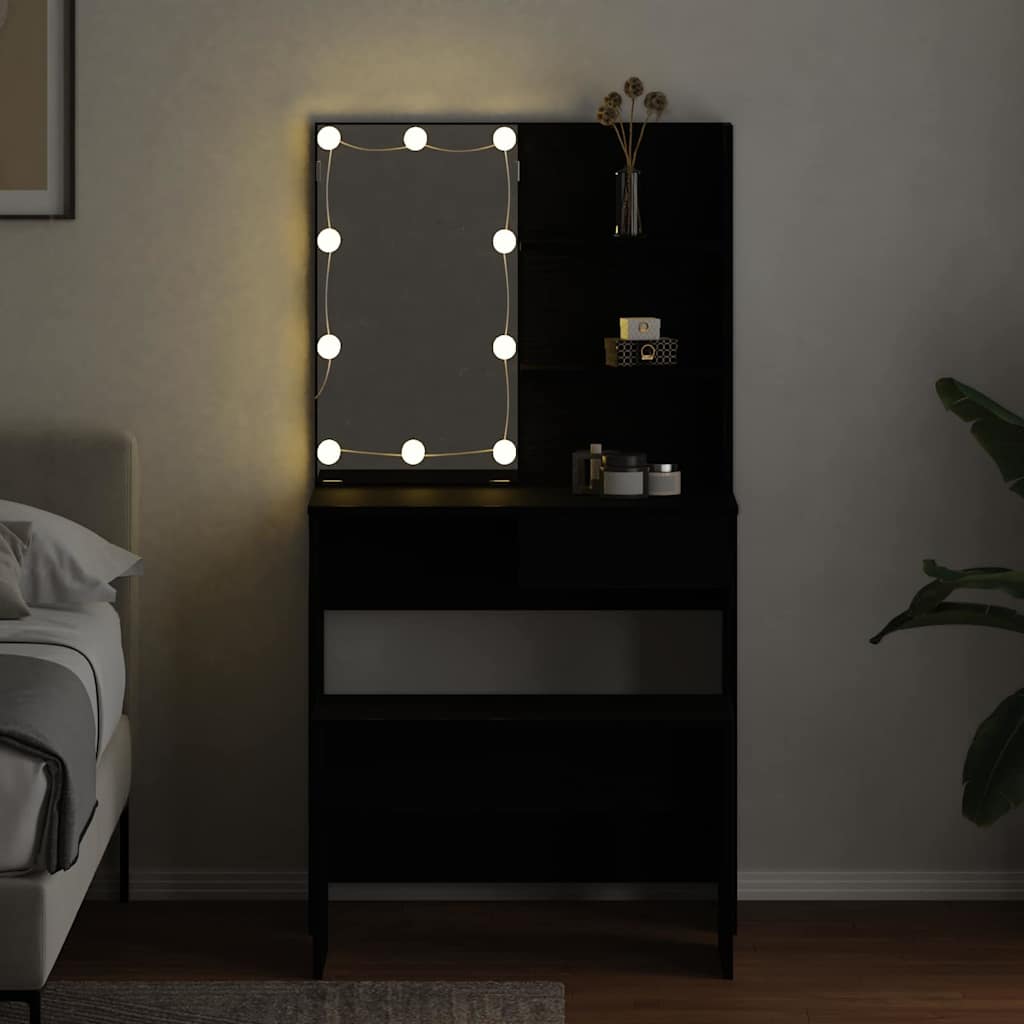 LED Schminktisch Set 2 stk. Schwarz Eichen-Optik Holzwerkstoff