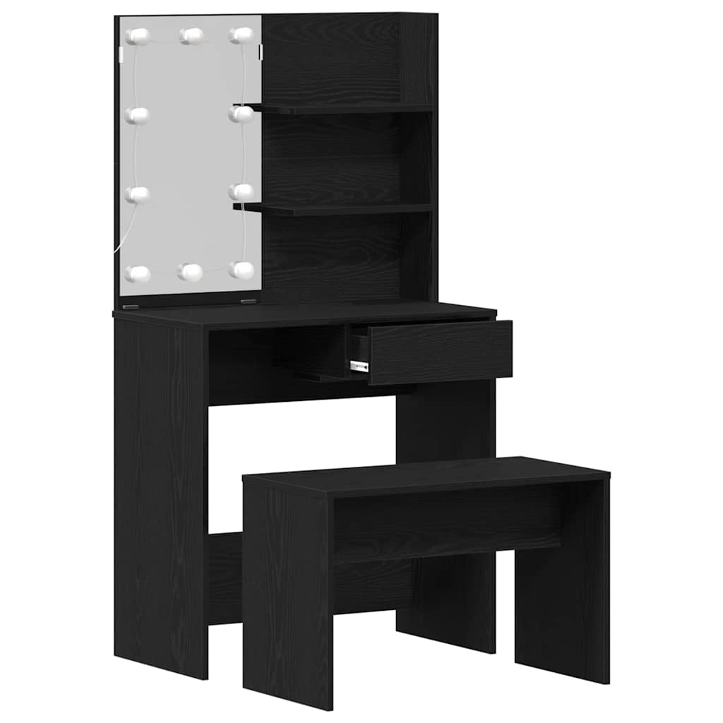LED Schminktisch Set 2 stk. Schwarz Eichen-Optik Holzwerkstoff