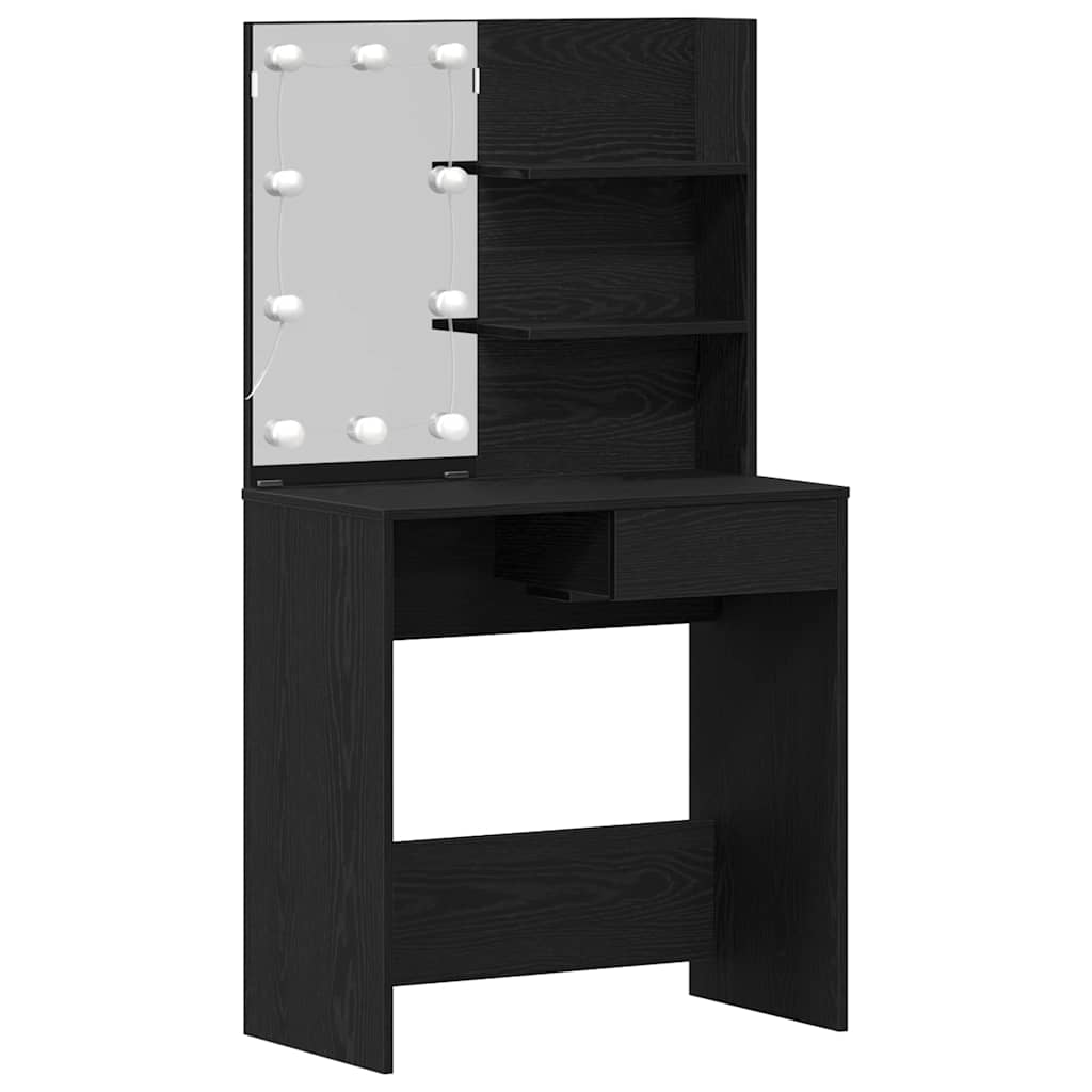 LED Schminktisch Set 2 stk. Schwarz Eichen-Optik Holzwerkstoff