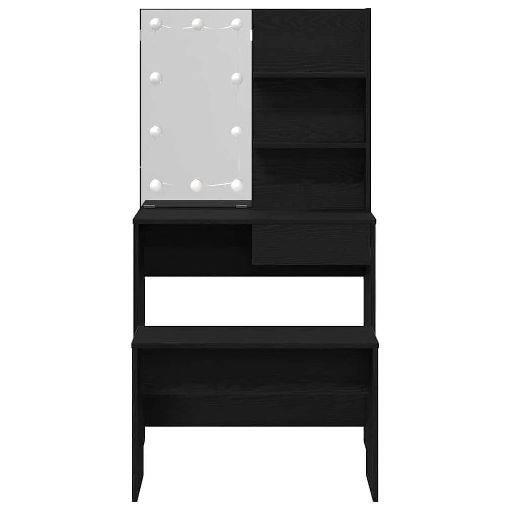 LED Schminktisch Set 2 stk. Schwarz Eichen-Optik Holzwerkstoff