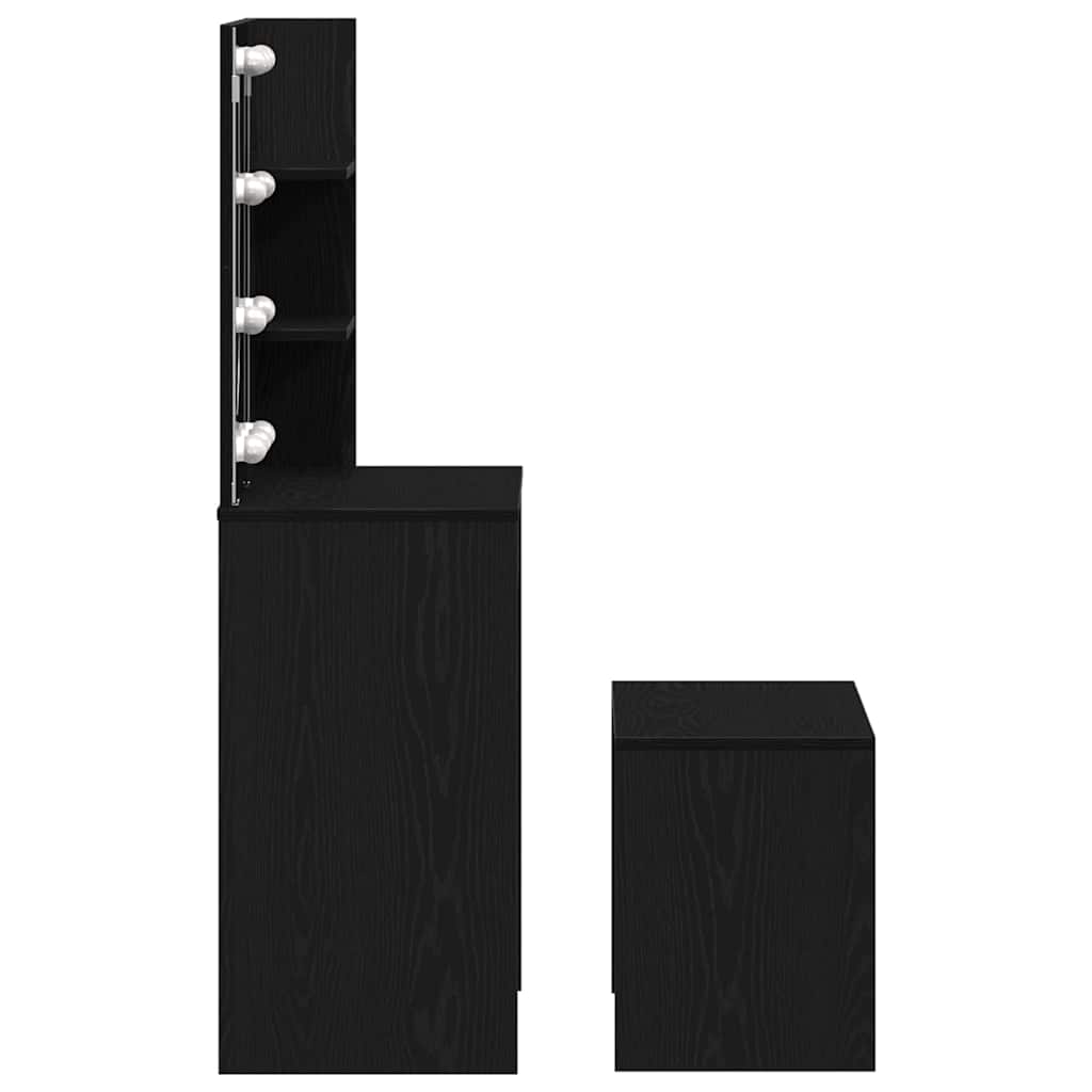 LED Schminktisch Set 2 stk. Schwarz Eichen-Optik Holzwerkstoff