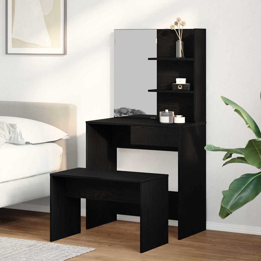Schminktisch-Set 2 pcs Schwarz Eichen-Optik Holzwerkstoff
