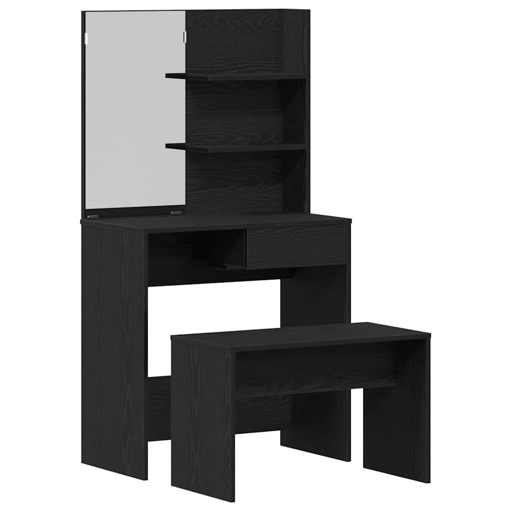 Schminktisch-Set 2 pcs Schwarz Eichen-Optik Holzwerkstoff