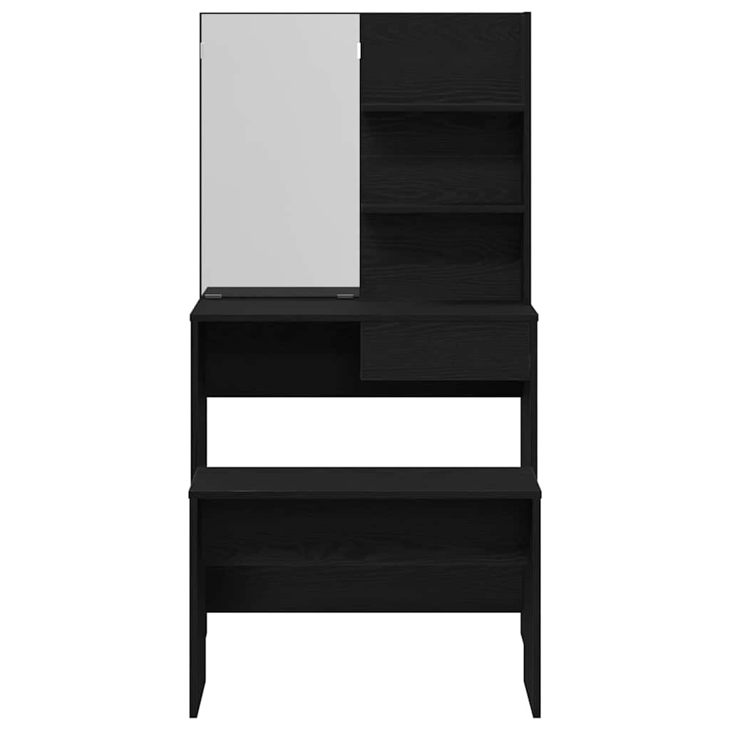 Schminktisch-Set 2 pcs Schwarz Eichen-Optik Holzwerkstoff