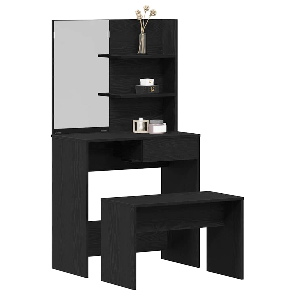 Schminktisch-Set 2 pcs Schwarz Eichen-Optik Holzwerkstoff